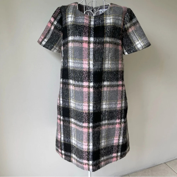 Anthropologie Frontier Plaid short Dress pockets Line & Dot Wool Blend Shift M - Picture 10 of 11